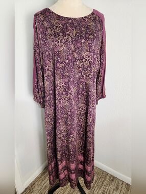 Purejill Purple Paisley Maxi Dress with Purple Trim Accents, Side Pockets, Sz L